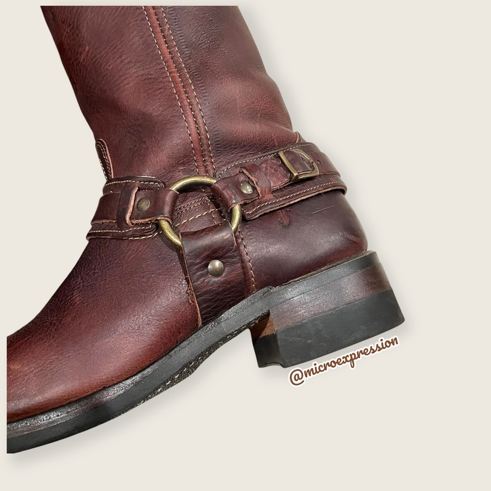$599 Frye Vintage Harness 12R Brown Leather Cavalry Distressed Motorcycle Boot - Picture 14 of 16